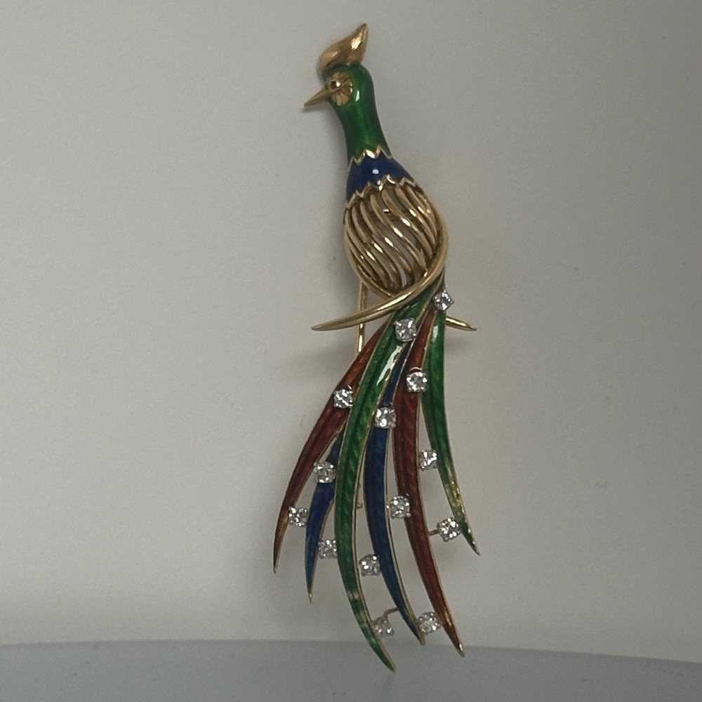 18k Real Diamonds Enamel Multicolor Bird Brooch​​